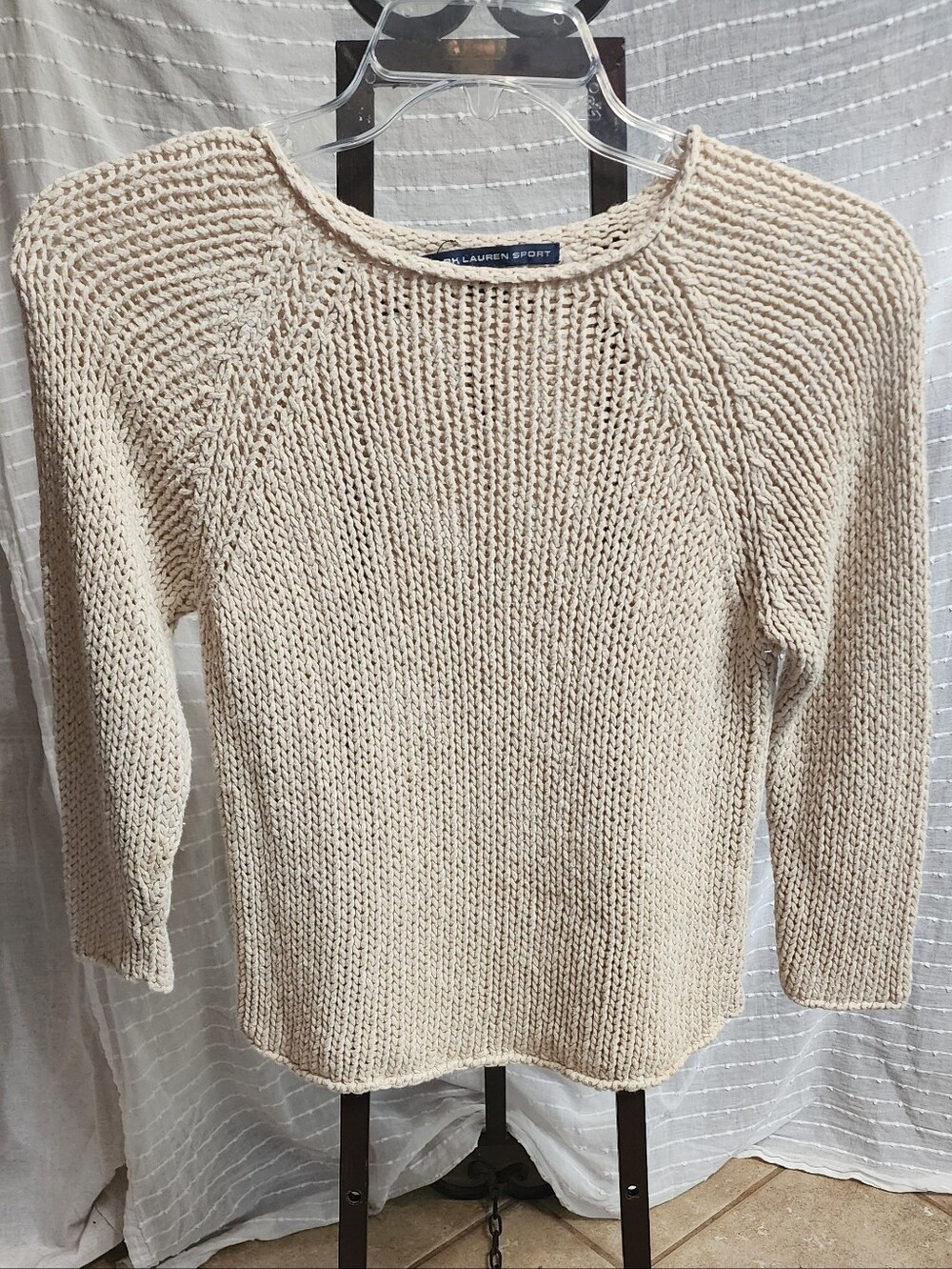 Ralph Lauren Sport Linen Cotton Women's Cream Knit Sweater Fits Like A SMALL